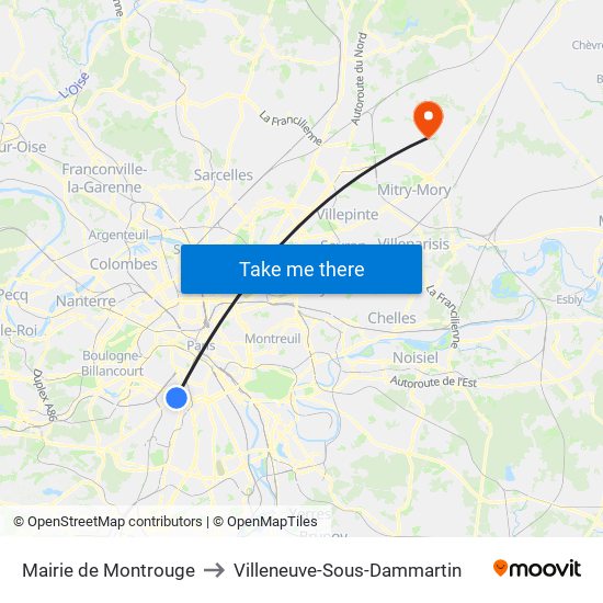 Mairie de Montrouge to Villeneuve-Sous-Dammartin map