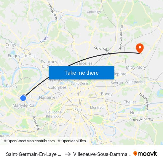 Saint-Germain-En-Laye RER to Villeneuve-Sous-Dammartin map