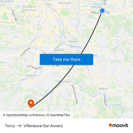 Torcy to Villeneuve-Sur-Auvers map