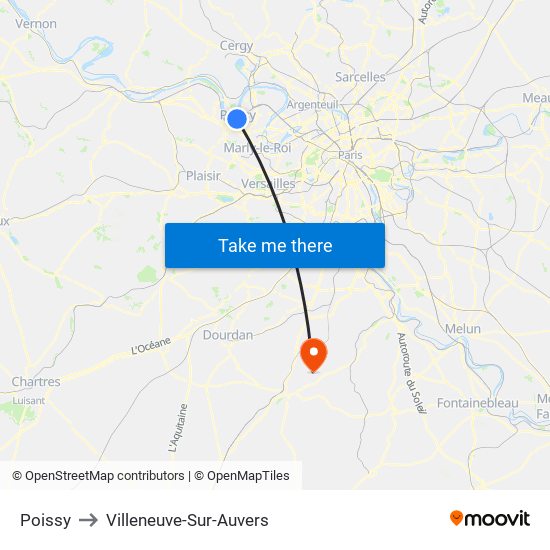 Poissy to Villeneuve-Sur-Auvers map