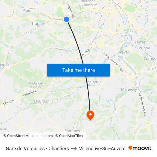 Gare de Versailles - Chantiers to Villeneuve-Sur-Auvers map