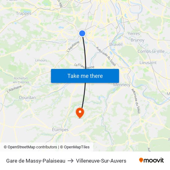 Gare de Massy-Palaiseau to Villeneuve-Sur-Auvers map