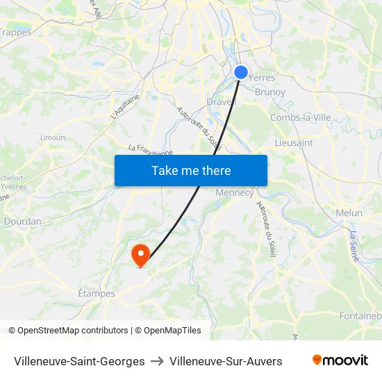 Villeneuve-Saint-Georges to Villeneuve-Sur-Auvers map