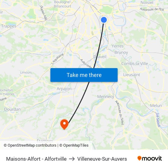 Maisons-Alfort - Alfortville to Villeneuve-Sur-Auvers map