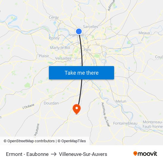 Ermont - Eaubonne to Villeneuve-Sur-Auvers map