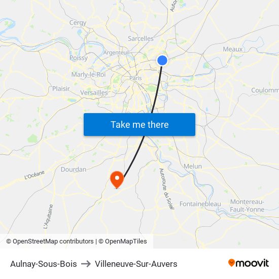 Aulnay-Sous-Bois to Villeneuve-Sur-Auvers map