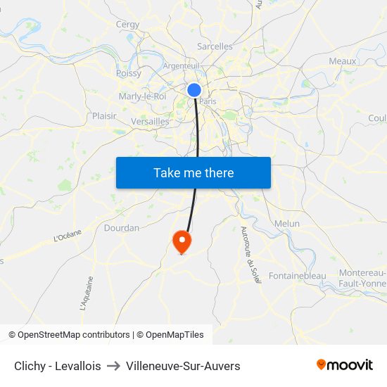 Clichy - Levallois to Villeneuve-Sur-Auvers map