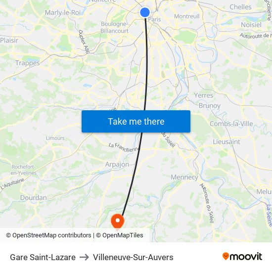 Gare Saint-Lazare to Villeneuve-Sur-Auvers map