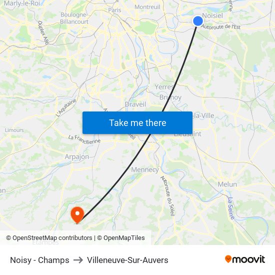 Noisy - Champs to Villeneuve-Sur-Auvers map
