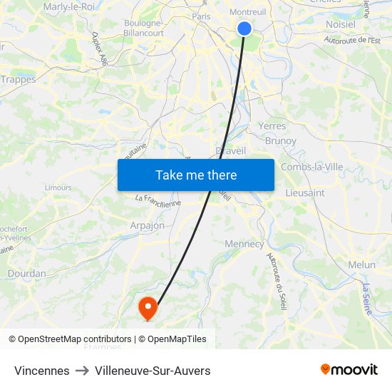 Vincennes to Villeneuve-Sur-Auvers map