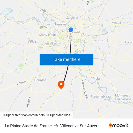 La Plaine Stade de France to Villeneuve-Sur-Auvers map