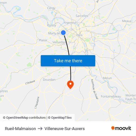 Rueil-Malmaison to Villeneuve-Sur-Auvers map