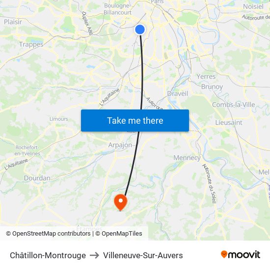 Châtillon-Montrouge to Villeneuve-Sur-Auvers map
