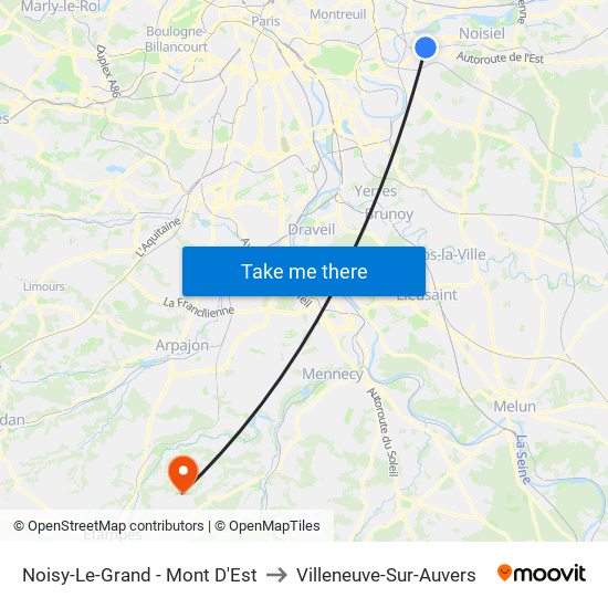 Noisy-Le-Grand - Mont D'Est to Villeneuve-Sur-Auvers map