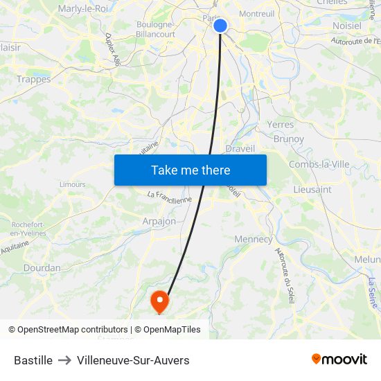 Bastille to Villeneuve-Sur-Auvers map