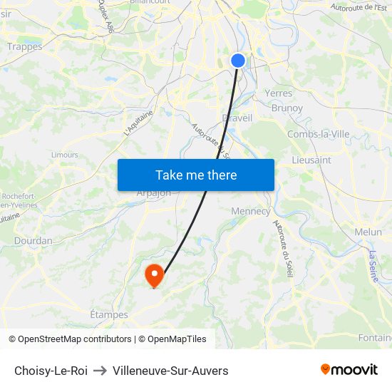 Choisy-Le-Roi to Villeneuve-Sur-Auvers map