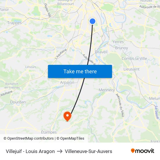 Villejuif - Louis Aragon to Villeneuve-Sur-Auvers map