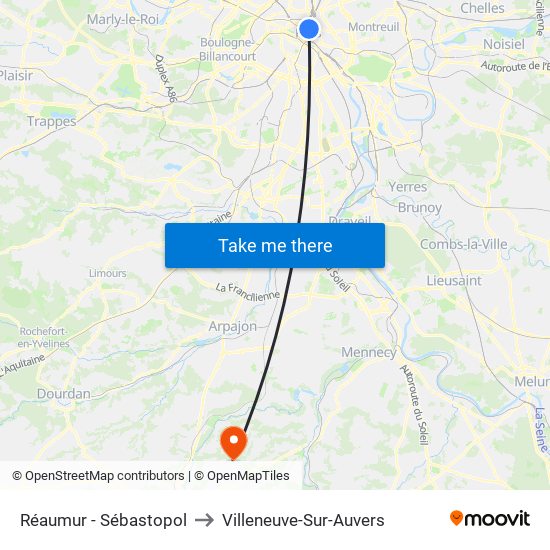 Réaumur - Sébastopol to Villeneuve-Sur-Auvers map