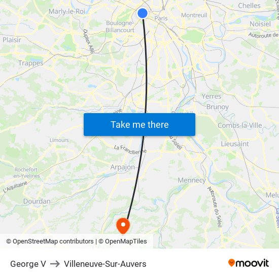 George V to Villeneuve-Sur-Auvers map