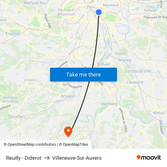 Reuilly - Diderot to Villeneuve-Sur-Auvers map