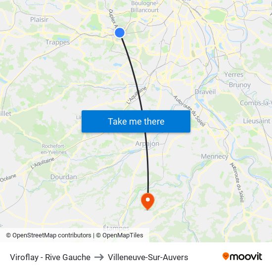 Viroflay - Rive Gauche to Villeneuve-Sur-Auvers map