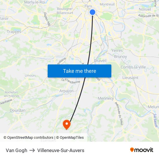 Van Gogh to Villeneuve-Sur-Auvers map