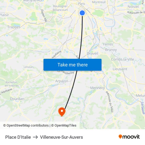 Place D'Italie to Villeneuve-Sur-Auvers map