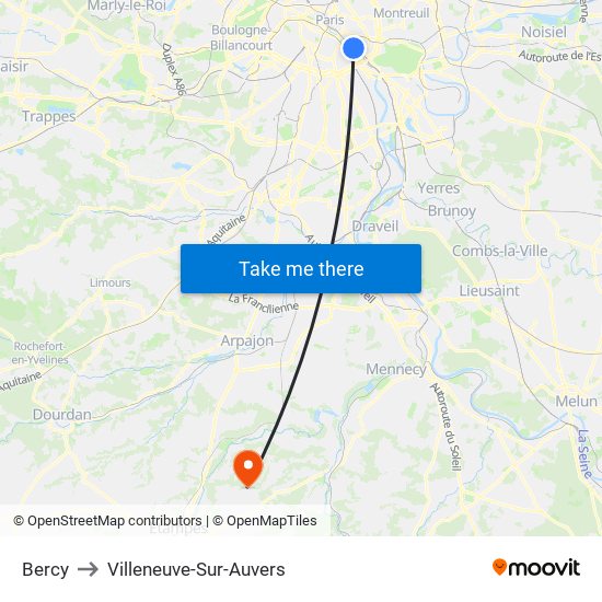 Bercy to Villeneuve-Sur-Auvers map