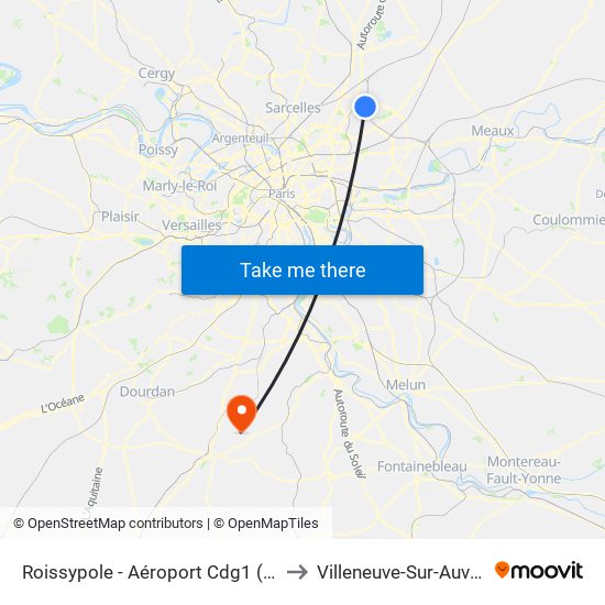 Roissypole - Aéroport Cdg1 (D3) to Villeneuve-Sur-Auvers map