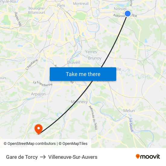Gare de Torcy to Villeneuve-Sur-Auvers map