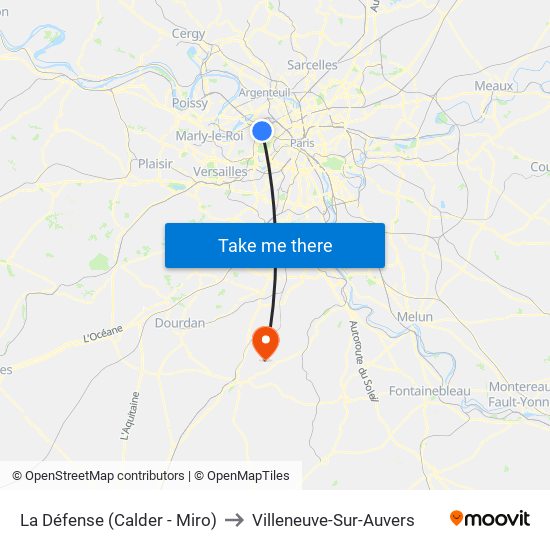 La Défense (Calder - Miro) to Villeneuve-Sur-Auvers map