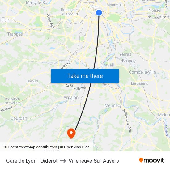 Gare de Lyon - Diderot to Villeneuve-Sur-Auvers map