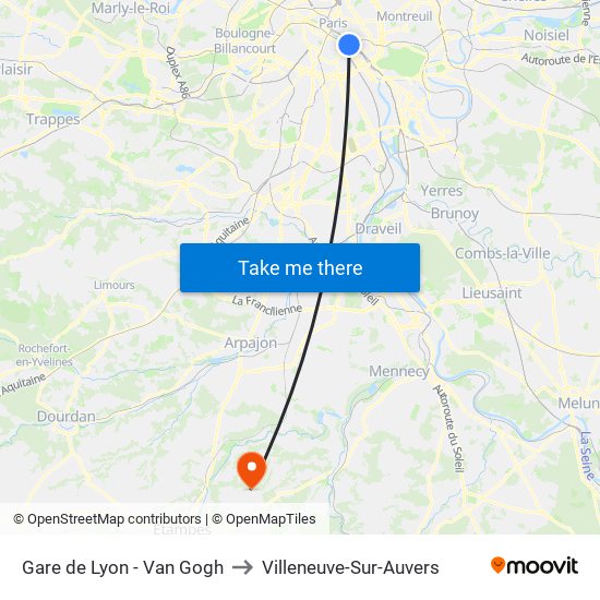 Gare de Lyon - Van Gogh to Villeneuve-Sur-Auvers map