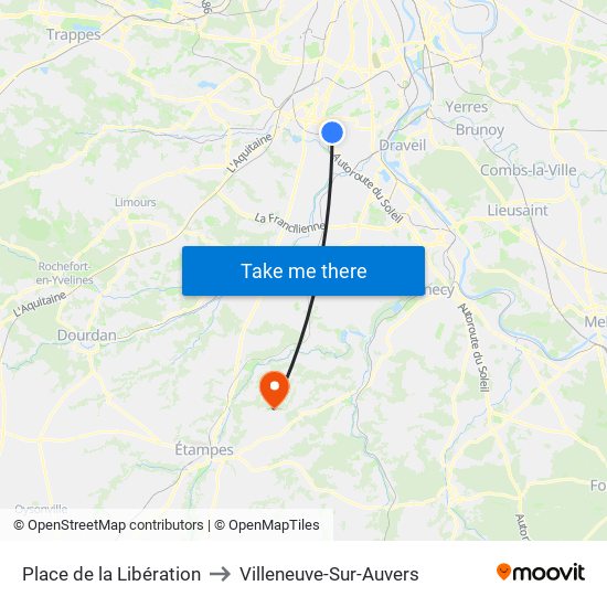 Place de la Libération to Villeneuve-Sur-Auvers map