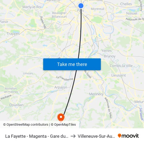 La Fayette - Magenta - Gare du Nord to Villeneuve-Sur-Auvers map