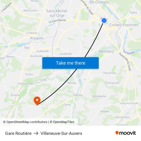 Gare Routière to Villeneuve-Sur-Auvers map