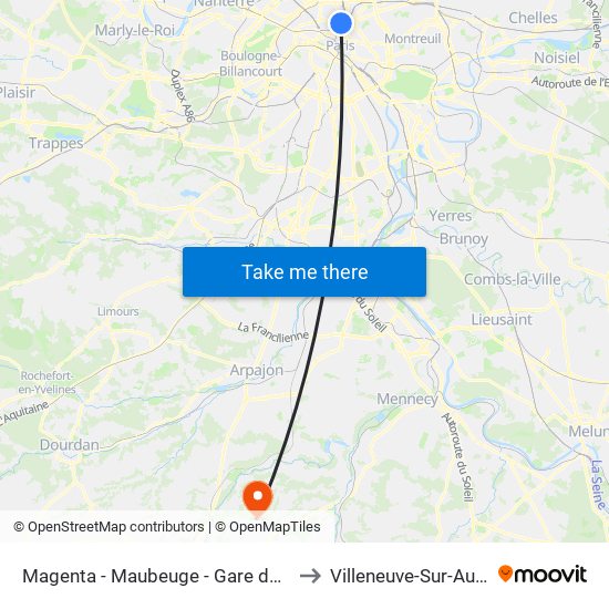 Magenta - Maubeuge - Gare du Nord to Villeneuve-Sur-Auvers map