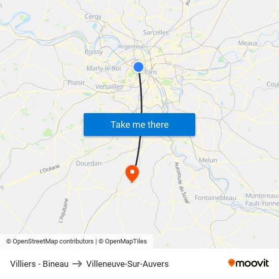 Villiers - Bineau to Villeneuve-Sur-Auvers map