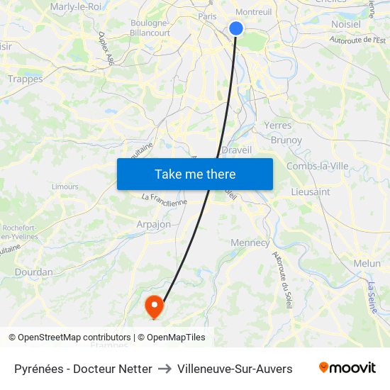 Pyrénées - Docteur Netter to Villeneuve-Sur-Auvers map