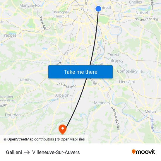 Gallieni to Villeneuve-Sur-Auvers map