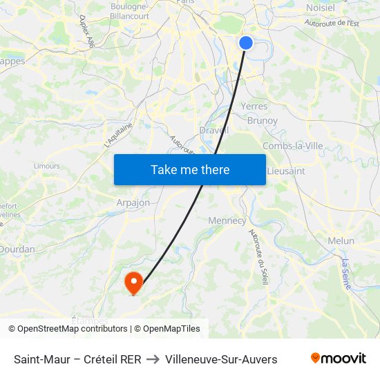 Saint-Maur – Créteil RER to Villeneuve-Sur-Auvers map