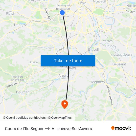 Cours de L'Ile Seguin to Villeneuve-Sur-Auvers map