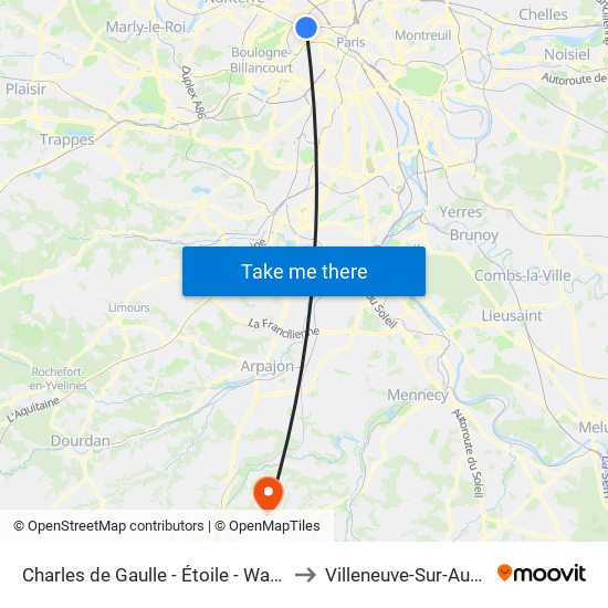 Charles de Gaulle - Étoile - Wagram to Villeneuve-Sur-Auvers map