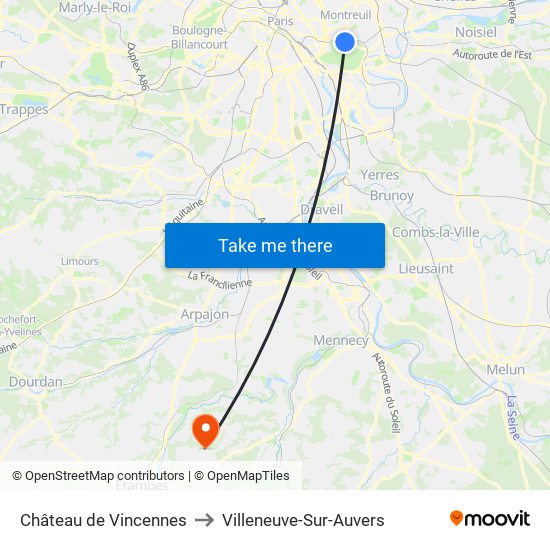 Château de Vincennes to Villeneuve-Sur-Auvers map