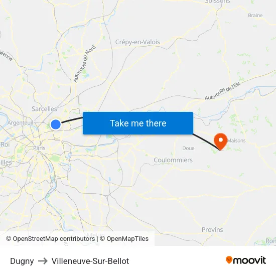 Dugny to Villeneuve-Sur-Bellot map