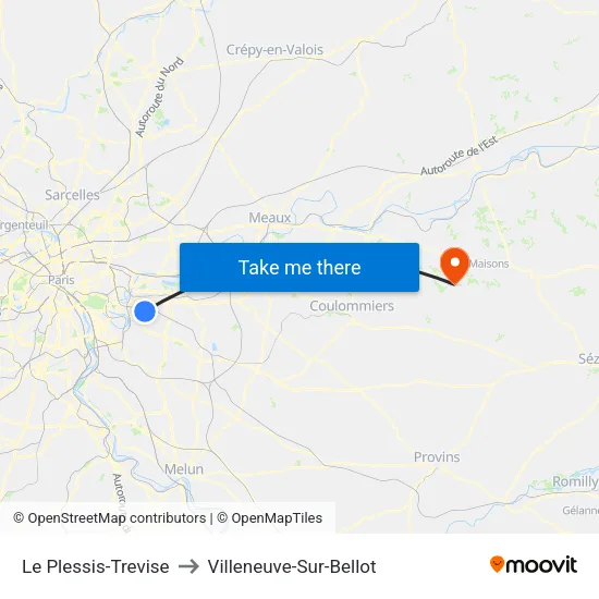 Le Plessis-Trevise to Villeneuve-Sur-Bellot map