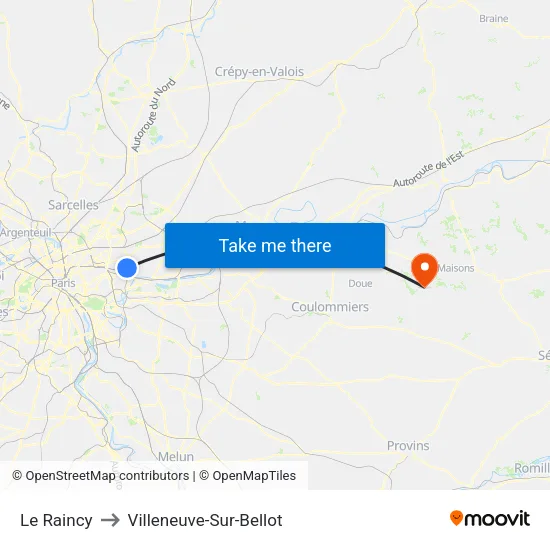 Le Raincy to Villeneuve-Sur-Bellot map