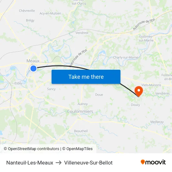 Nanteuil-Les-Meaux to Villeneuve-Sur-Bellot map