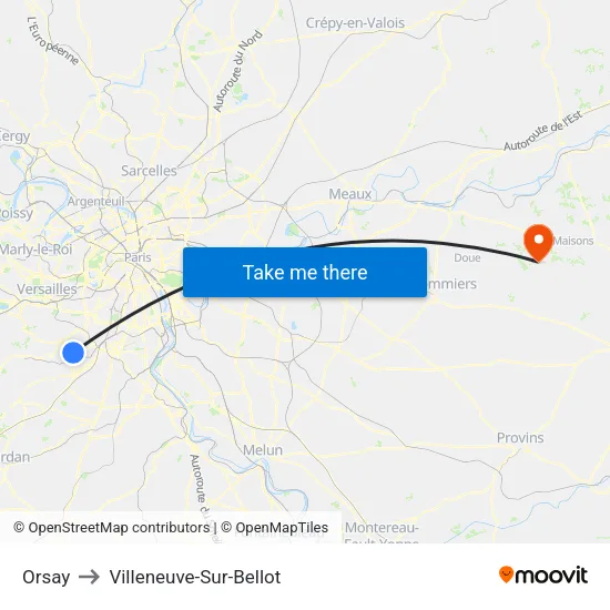Orsay to Villeneuve-Sur-Bellot map