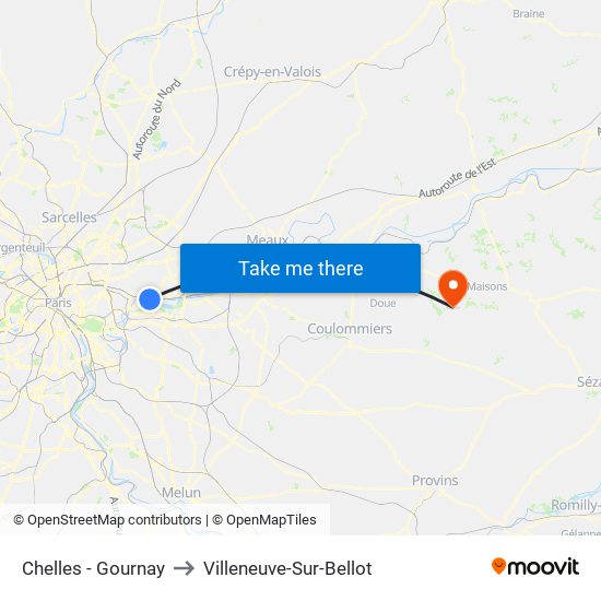 Chelles - Gournay to Villeneuve-Sur-Bellot map